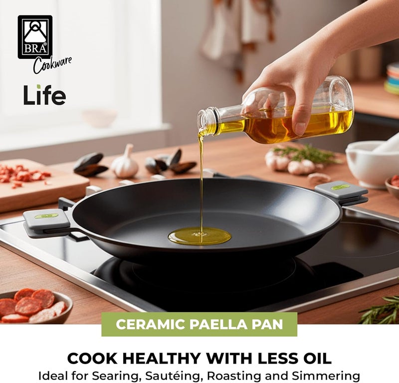 BRA COOKWARE Life Ceramic Nonstick Paella Pan | 14 Inch Recycled Aluminum Spanish Paellera | Ceramic Nonstick Wide Skillet | Oven Safe 425°F | PFOA Free Spanish Paella Skillet | All Cooktops - Image 3